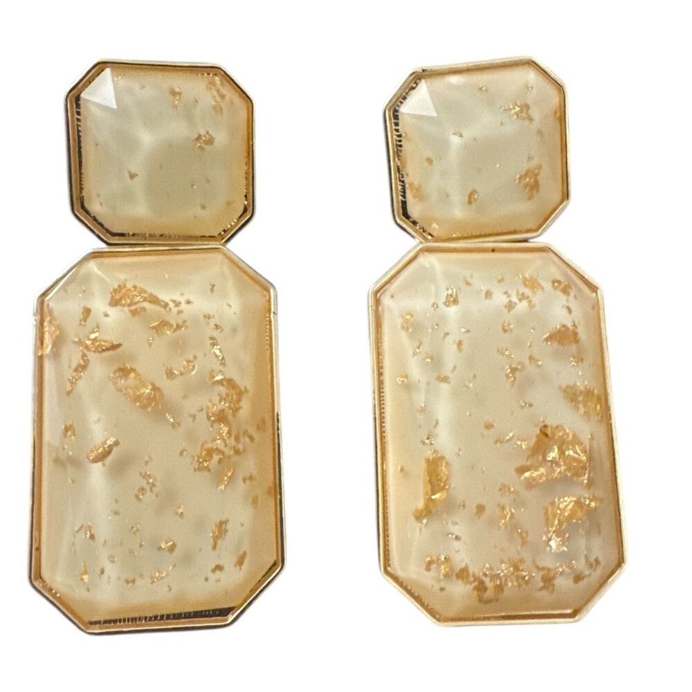 ZARA STYLISH WOMEN'S MILKY GOLD SPACKLE STATEMENT EARRINGS IVORY